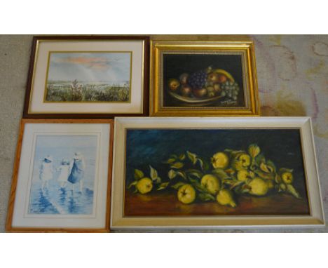 Daphne Thomas watercolour, canvas picture and an E Van Goethem print