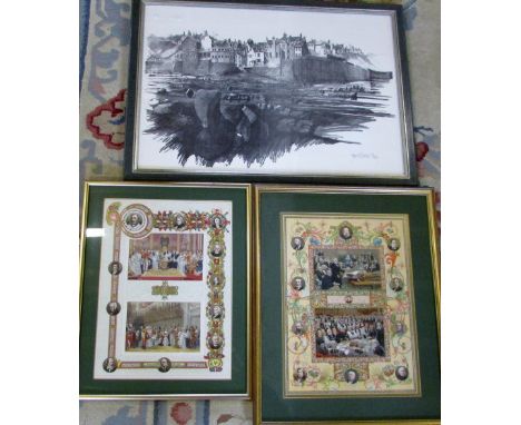 Victorian folio prints 'Houses of Parliament' and 'Church dignitaries and Victoria' & limited edition print 'Robin Hood's Bay