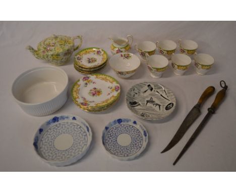 Sadler 'Chintz' teapot, ceramic part tea service, silver collared carving knife, knife sharpener etc