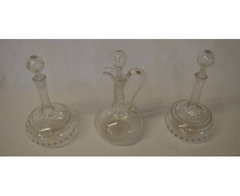 Pair of decanters and a glass claret decanter