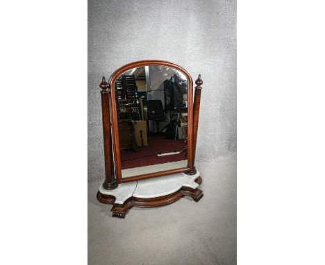 A large Victorian mahogany swing toilet mirror on shaped marble base. H.105cm (marble damaged as photographed). 