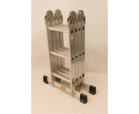 A Clarke four-section folding aluminium ladder - can be used as a step or straight ladder or a platform, 3.4m fully extended,