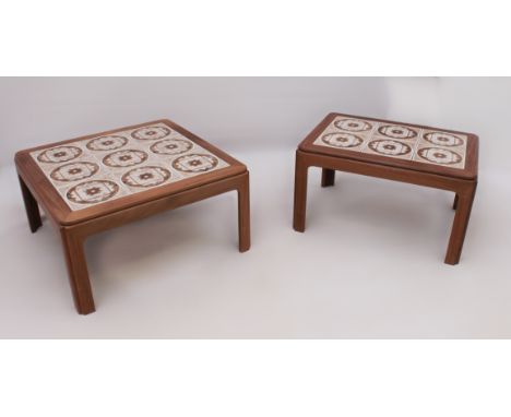 Two matching 1970s G-Plan 'Fresco' tile top coffee tables - one square (71 x 71 x 37cm), the other rectangular (71 x 51 x 38c