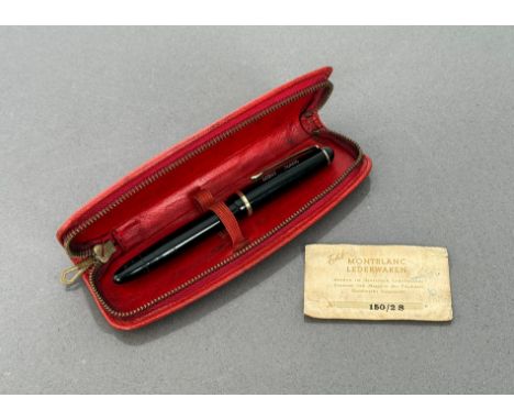 A vintage 1950s Mont Blanc 342 piston filler fountain pen - 12.2cm long; in a red leather Mont Blanc two-pen case; together w