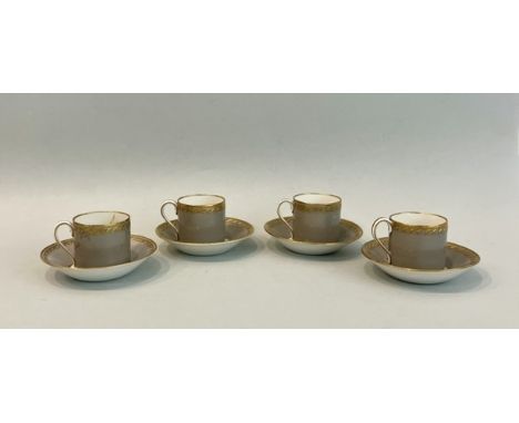 A set of four KPM Berlin porcelain demitasse cups and saucers - reputedly from Kaiser Wilhelm II's Rominten Hunting Lodge, Ea