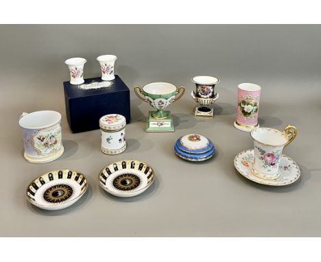 A&nbsp;small group of porcelain and bone china - including a Coalport tall coffee cup and saucer painted with flowers, with h