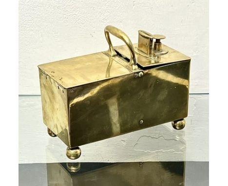 A 19th century brass 'honesty' tobacco box - impressed marks 'Rich's Patent Bridgwater' (Somerset), rectangular form, with ce