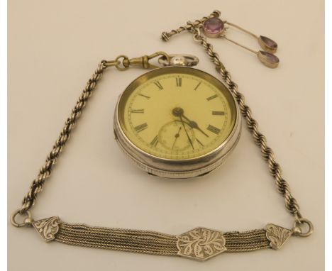A silver open-face key-wind pocket watch - late 19th century Lancashire Watch Company, white-enamel dial with subsidiary seco