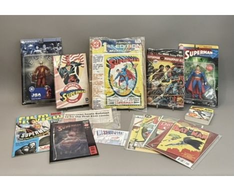 A small collection of Superman and superhero toys, books and comics - including a boxed DC Direct Superman articulated figuri