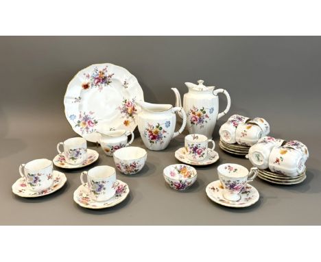 A Royal Crown Derby 'Derby Posies' pattern coffee service for 12 persons - the majority with green printed factory marks, six