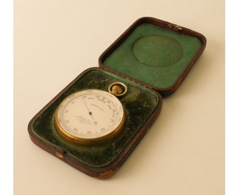 An Elliott Bros. pocket barometer - late 19th century, gilt-metal case and bevelled glass; 2&frac12; inch silvered dial with 