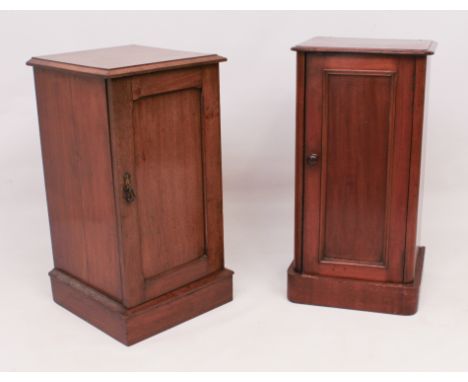 Two 19th century mahogany bedside cabinets - both with a panelled door and single shelf to the interior, on plinth bases. (LW