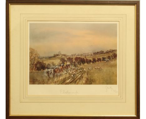 after John Gregory King (British, 1929-2014) 'V of A Edlesborough', Vale of Aylesbury hunting scene limited edition colour pr