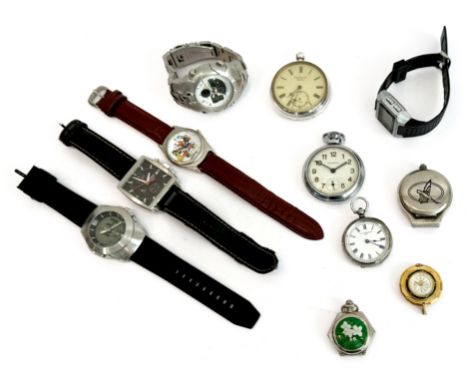 A small group of antique and vintage pocket and wrist watches - including a Victorian silver open face key wind pocket watch,