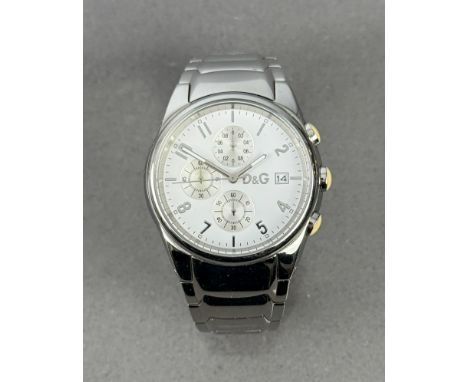 A Dolce &amp; Gabbana Time Sandpiper stainless steel gents quartz wrist watch - ref. 3719770110, the white dial with three en