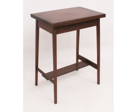 An Edwardian inlaid mahogany fold-over card table - the swivelling rectangular top with satinwood cross banding and concealed