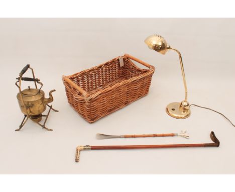 Five pieces, comprising - 1. A wicker kindling or log basket with bamboo handles, 57 x 31 x 21 cm. 2. An early 20th century b