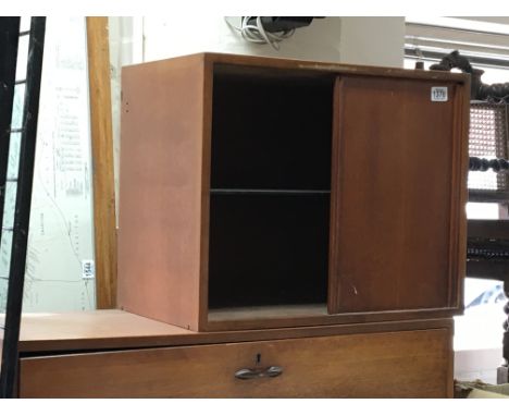 A Teak and metal modern design room ladder rack display cabinet sections with sliding doors and drop door units (a lot)