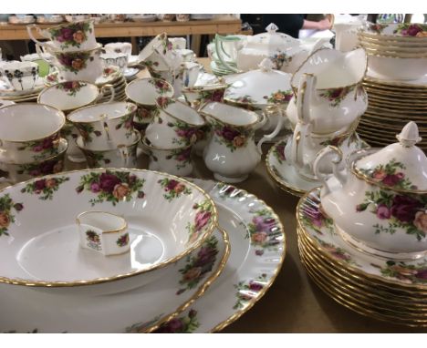 An Extensive Royal Albert Old English County Rose pattern diner tea and coffee set with tureens serving plates sauce boats ei