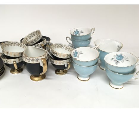 A decorative Royal Standard pale mottled blue glazed porcelain tea set six place setting no obvious damage and a continental 