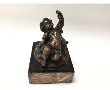 Victorian bronze cherub on marble base
