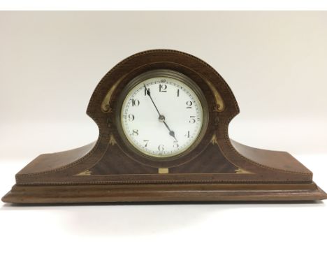 An Edwardian inlaid mahogany mantle clock.
