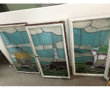 Three lead light windows, approx 51cm x 93cm.