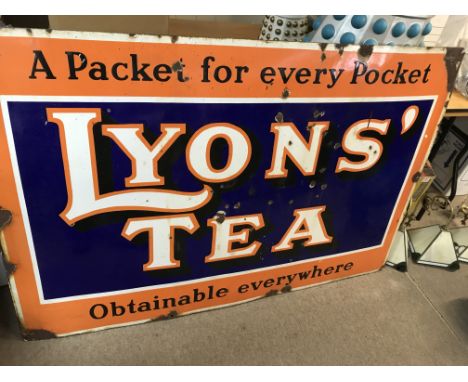 A large enamel Lyons tea advertising sign 150 cm by 100 cm .
