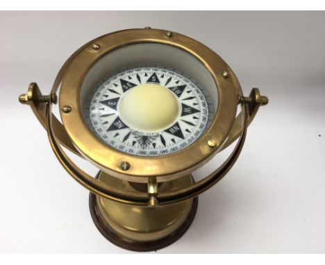 Ships floating compass on brass gimbal base