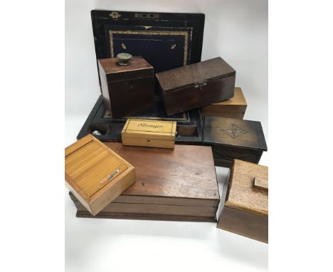 A collection of boxes including writing slope and tea caddy  - NO RESERVE