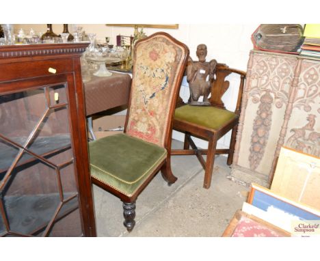 A Victorian high back nursing chair with embroidered back panel