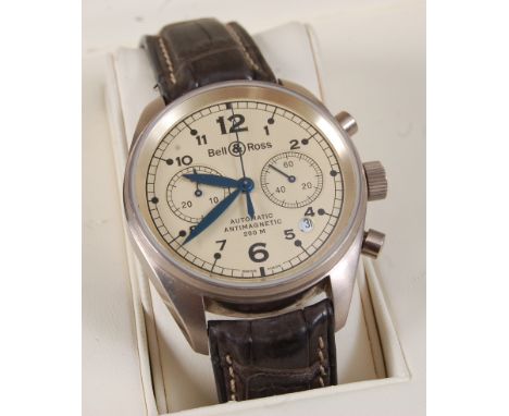 A gent's Bell & Ross Aviation automatic chronograph, having a fine engine turned signed champagne dial, twin subsidiary dials