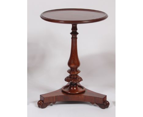 A 19th century and later adapted rosewood and mahogany circular pedestal lamp table, having a dished top, turned and floral l