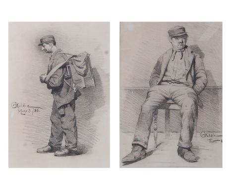 Charles Alphonse Goldie (act.1858-1912) - A seated man with cap, pencil drawing, signed and dated '86 lower right, 31 x 22cm;