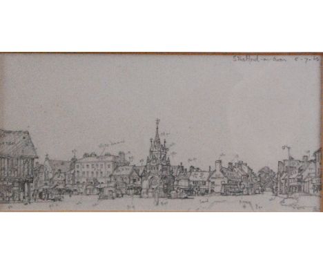 Leonard Russell Squirrell (1893-1979) - Stratford upon Avon, preliminary pencil sketch with annotations, 10.5 x 21cm