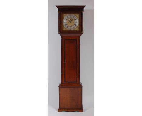 John Gauler of Hereford - a late 18th century oak and mahogany crossbanded longcase clock, having 12" square brass dial, cast