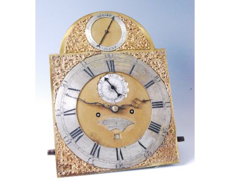 Thomas King of London - an 18th century longcase clock dial and movement, the 12" brass arched dial with strike/silent dial t