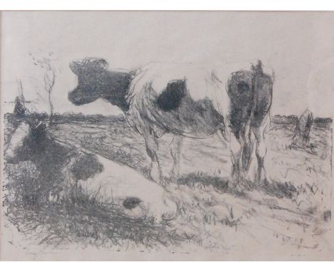 Harry Becker (1865-1928) - Fresian cattle in a landscape, lithograph, signed in pencil to the margin, 30 x 40cmCondition repo
