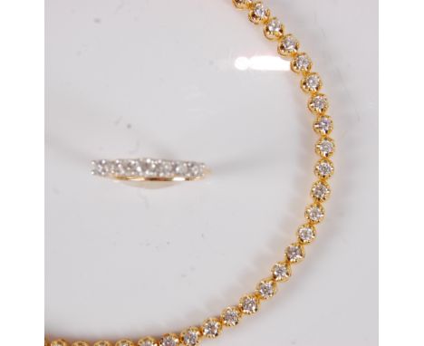 A Middle-Eastern 18ct yellow gold and diamond set tennis bracelet by Damas, with matching half hoop ring, the bracelet arrang