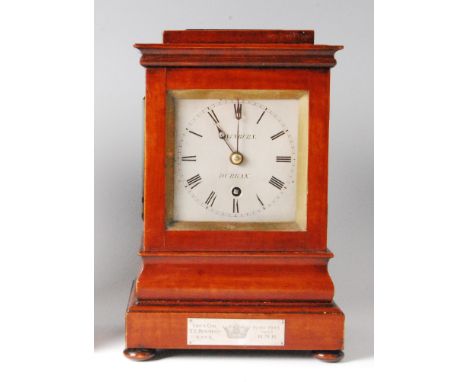 Swinburn of Durham - a late Victorian polished satinwood cased four glass mantel clock, having a signed silvered dial, single