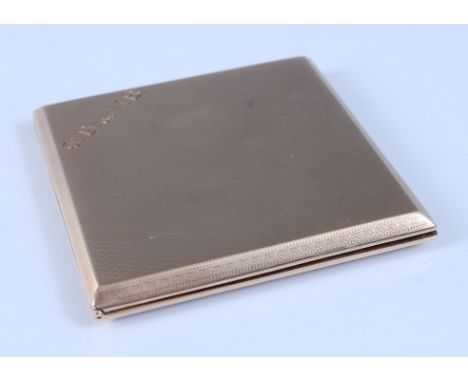 A George V engine turned 9ct gold pocket cigarette case, with engraved monogram, 104g, Chester 1929, w.8.2cm