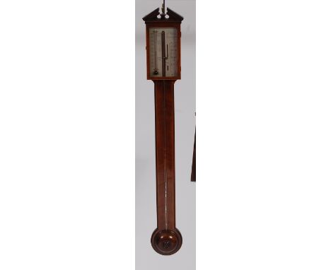 An early 19th century mahogany and boxwood strung stick barometer, the silvered scale signed M.Woller of Birmingham, the case