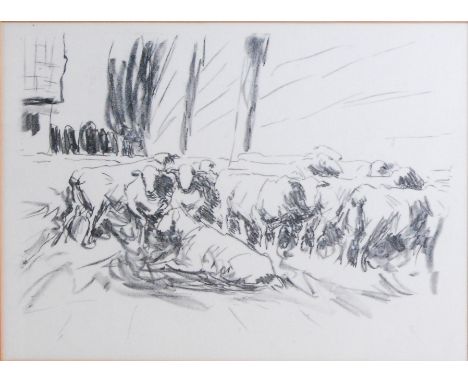 Harry Becker (1865-1928) - Sheep in a yard, lithograph, 28 x 39cm