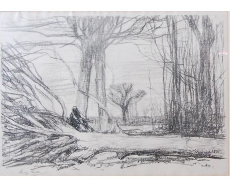 Harry Becker (1865-1928) - Woodcutter and fallen tree, lithograph, signed in pencil to the margin, 39 x 56cmCondition report: