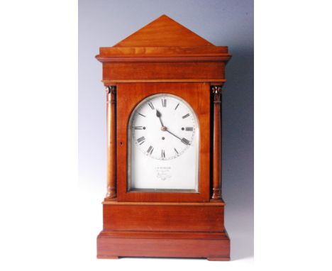 J.W. Benson of London - a mid-Victorian mahogany library clock, the architectural case with twin turned pilasters flanking re