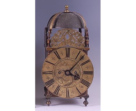 An 18th century and later brass lantern clock, the clock signed Richard Rayment of Bury (St Edmunds), the pillared case with 