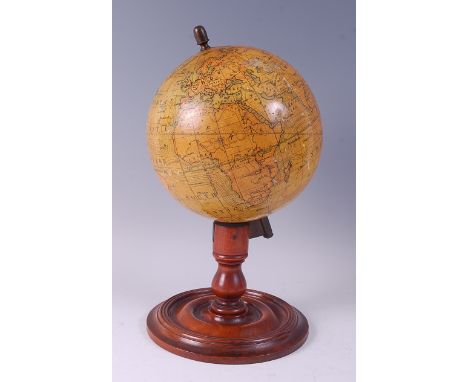 An E.J. Arnold &amp; Son of Leeds educational terrestrial globe, on turned mahogany stand, early 20th century, h.35cm