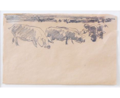 Harry Becker (1865-1928) - Pigs, pencil, 13.5 x 22cmCondition report: Appears to be a sketch from a fragment of paper.  With 