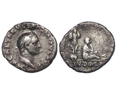 Vespasian silver denarius, Rome Mint 69-70 A.D., obverse reads:- IMP CAESAR VESPASIANVS AVG, Laureate bust, right, reverse re