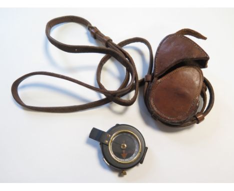 WW1 Officers compass made by E R Watts London 1917 dated in its correct 1917 dated leather case with shoulder strap both in e